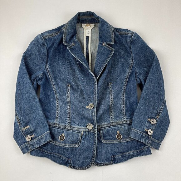 Talbots Jean Jacket Womens Size 2 Stretch Blue Denim 2 Button - Picture 1 of 9